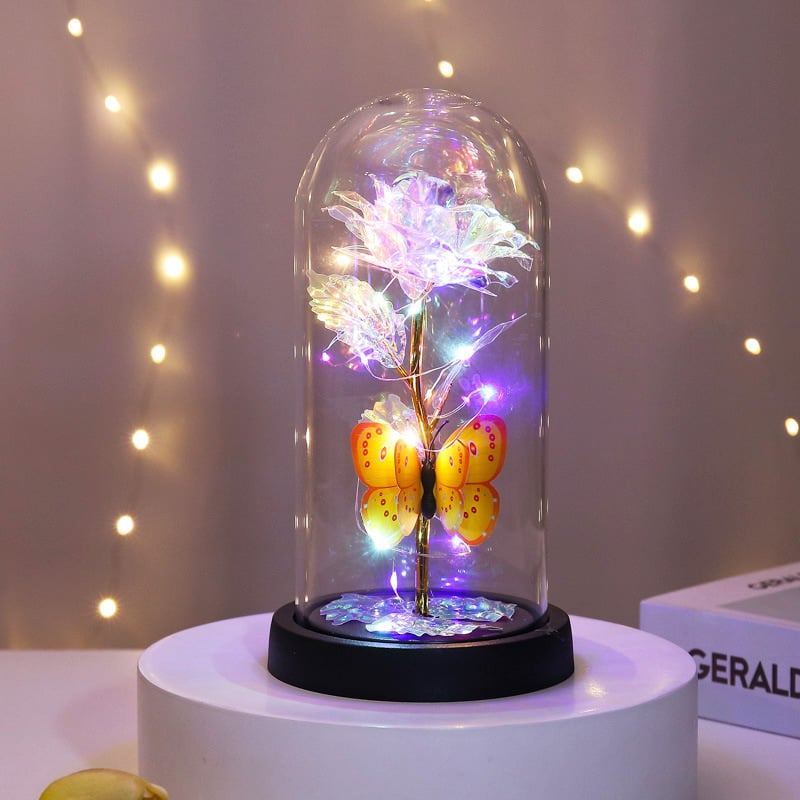 🔥Last day 49% discount – 🌹Eternal butterfly rose in glass dome with LED lighting✨