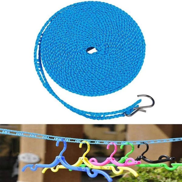 🔥Last Day 50% OFF - Adjustable Windproof Clothesline with Hooks - Portable Heavy Duty Travel Laundry Line for Outdoor, Backyard, Camping & Indoor Drying
