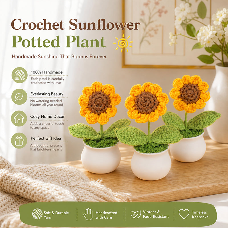 Yarn Sunflower Potted Decor – Simulated Flower Desk Ornament Gift