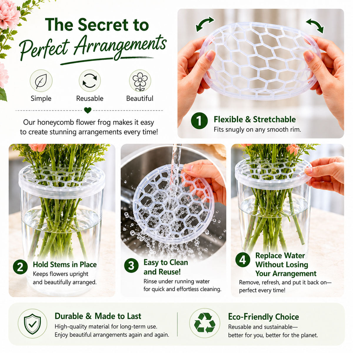 🌸 Honeycomb Silicone Flower Arranging Grid