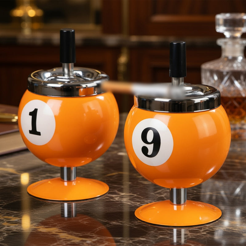 Creative Billiard Ball Metal Ashtray with Lid - Anti-Fly Ash Office Desk Decor