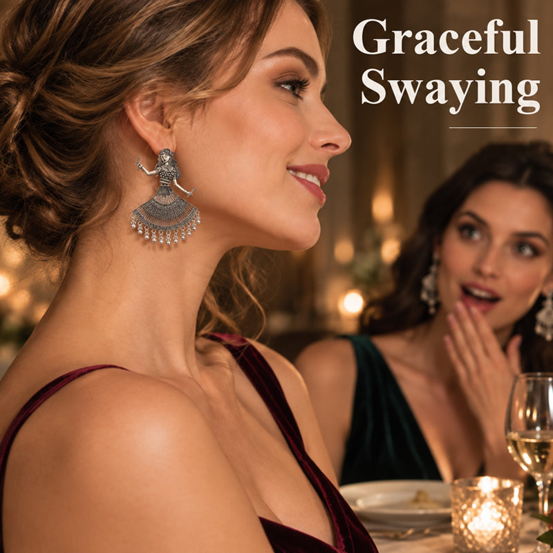 Dancing Figure Earrings with Dangling Drops