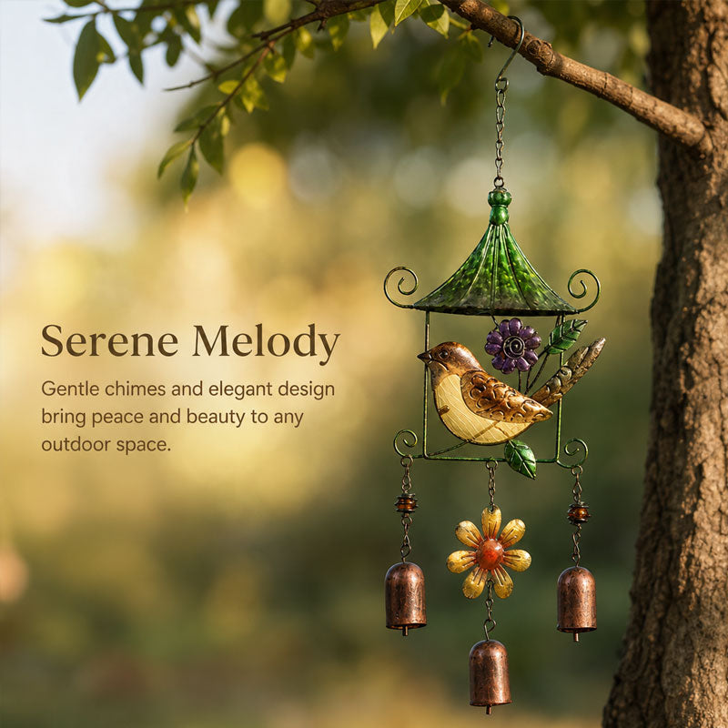 Enchanting Metal Bird & Butterfly Wind Chimes - Hand-Painted Garden & Patio Hanging Decor | Outdoor Art
