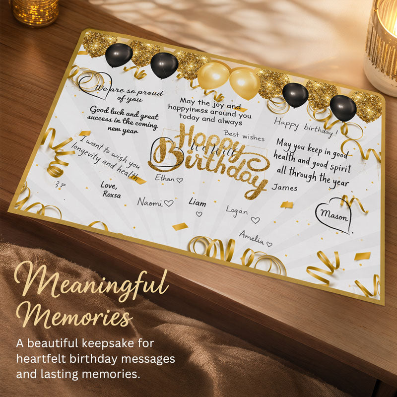 Happy Birthday Black Gold Giant Signature Guest Book & Message Card