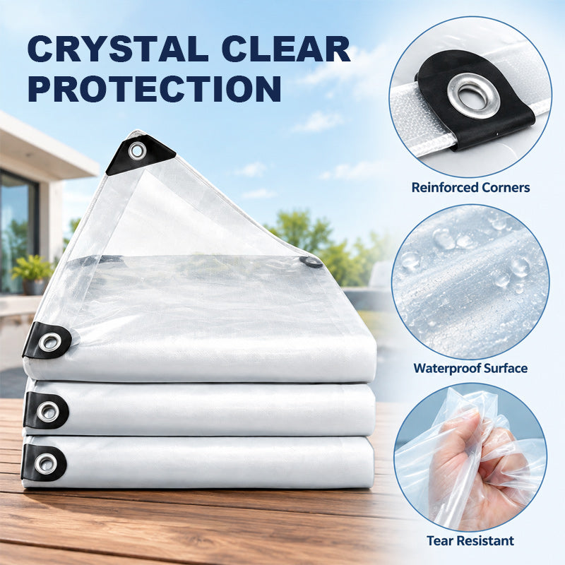 🌧️☀️ Transparent, waterproof PE tarp with reinforced edges for outdoor use
