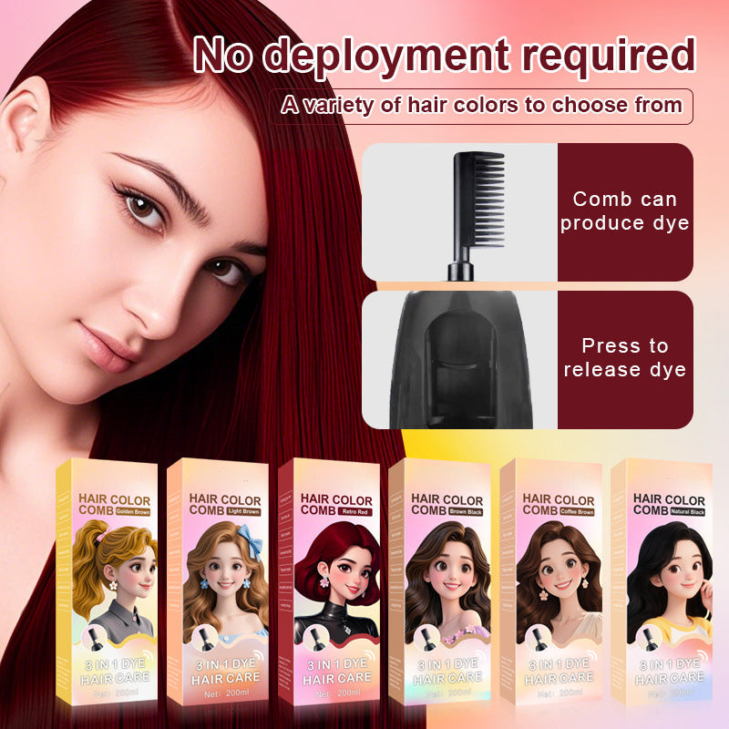 🧴3-in-1 hair dye comb | Easy at-home hair coloring with a built-in brush