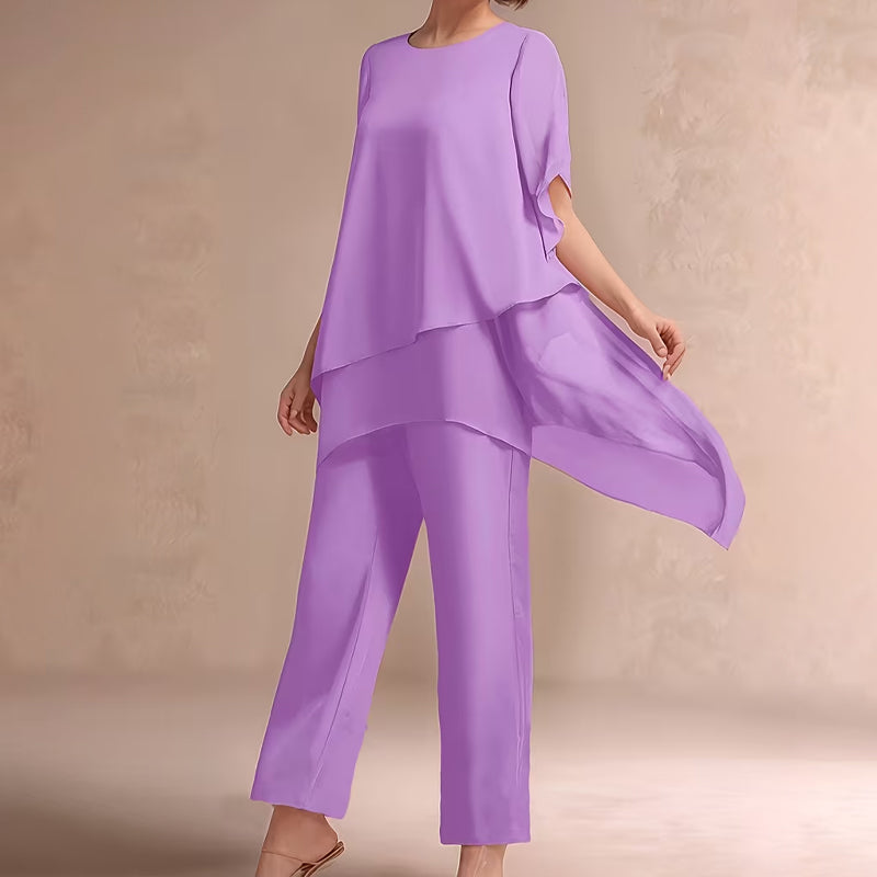 Charming Irregular Top & Wide Leg Pants Set – Asymmetrical Hem, Flowy Double Layer & All-Day Elegance 👗✨