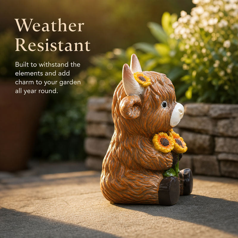 Cute Highland Cow Garden Statue - Outdoor Animal Figurine for Home & Holiday Decor | Unique Gift