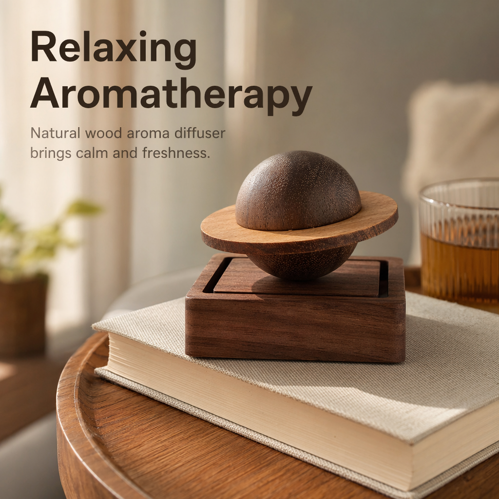 Handcrafted Wooden Planet Aroma Diffuser - Black Walnut & Sapele Essential Oil Diffuser for Home & Car