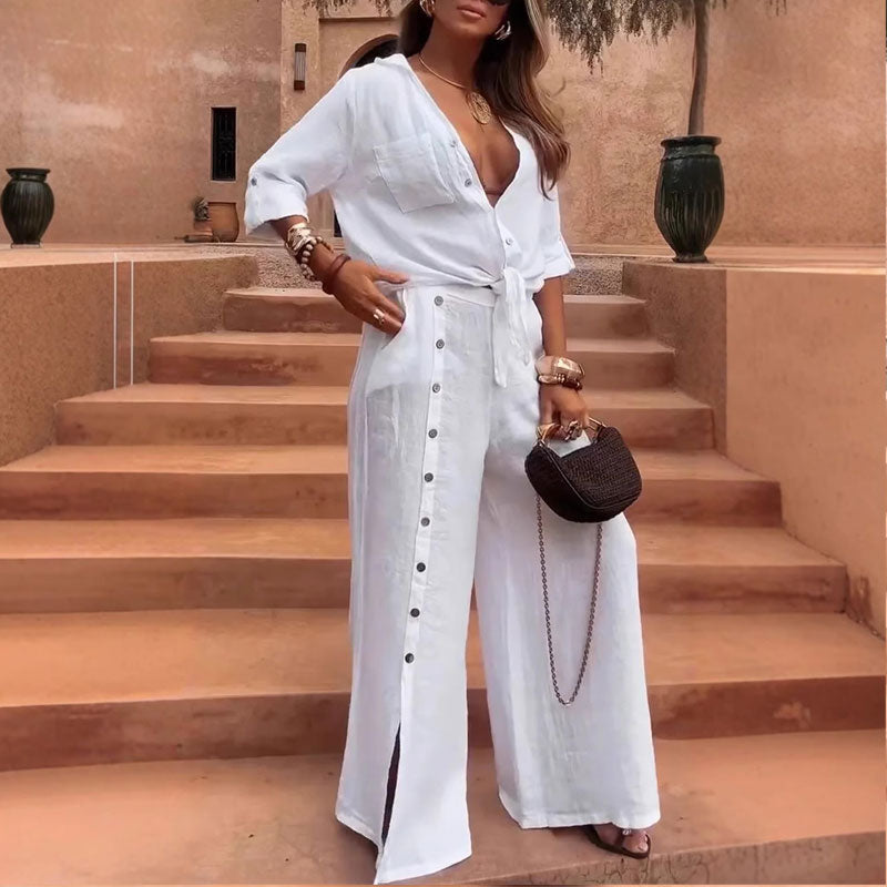 Elegant single-color 2-piece set for women