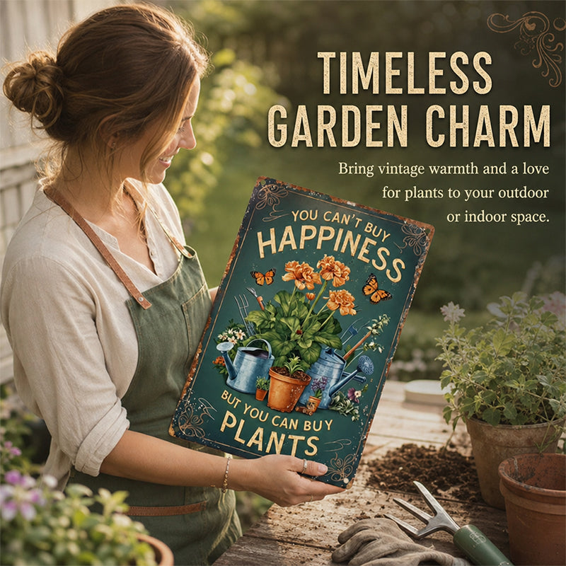 Vintage "You Can't Buy Happiness But You Can Buy Plants" Garden Metal Sign