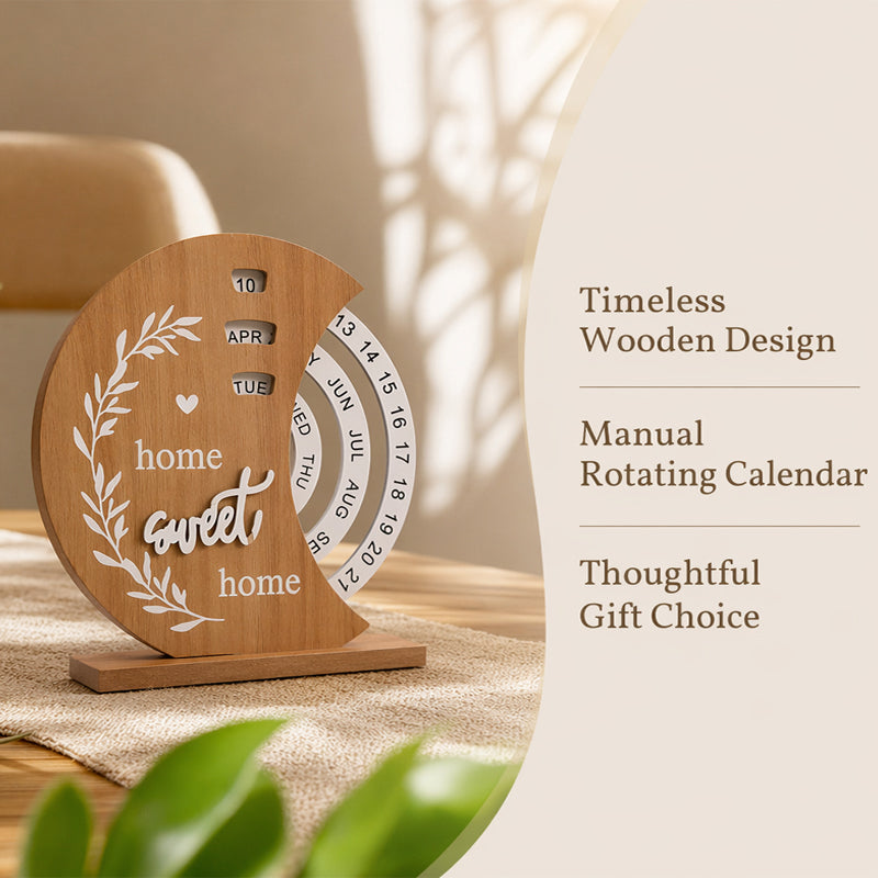 Chic Wooden Perpetual Desk Calendar - Manual Rotating Home & Office Decor