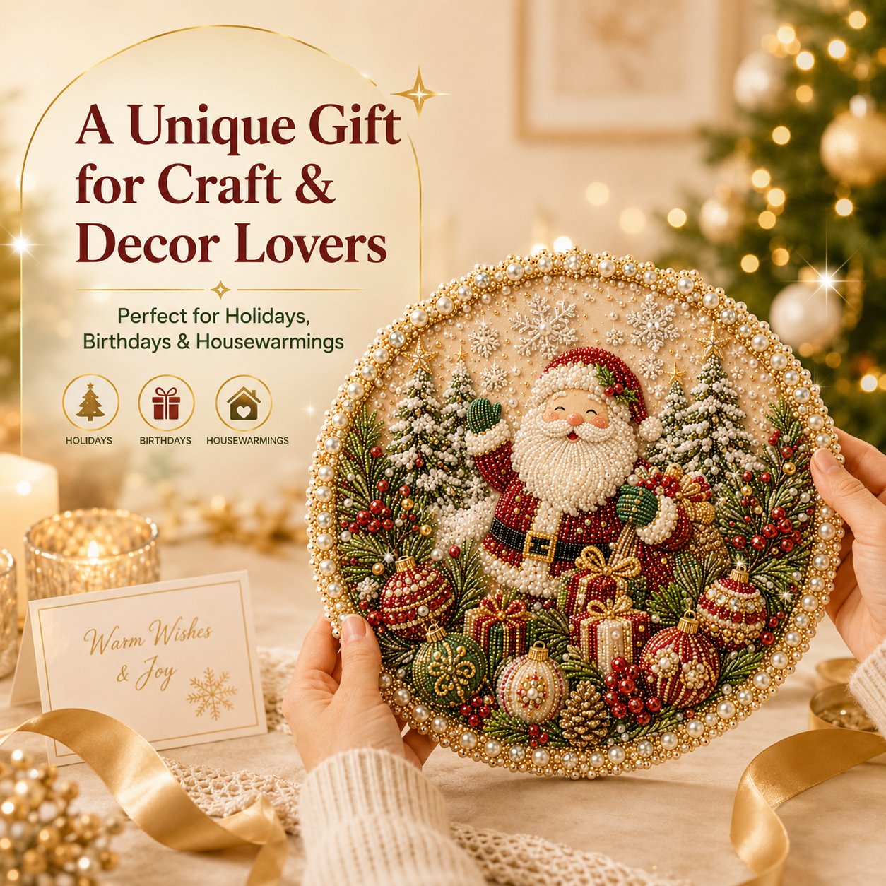 🌸🌻🍂🎄 Four Seasons & Holiday Pearl Art Hanging Wreath Kit | Luxury Flocked Canvas with Scratch-Resistant Non-Fading Pearl Beads DIY Handmade Seasonal Decor 💎