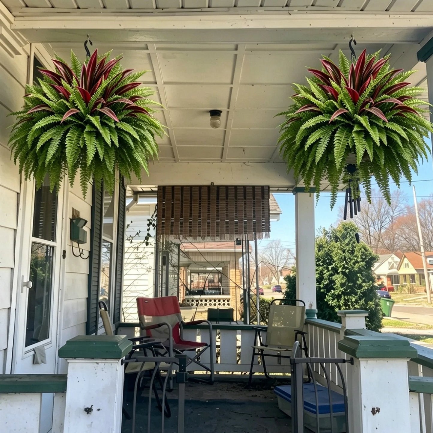 🌿 Lifelike Artificial Fern & Red Dracaena: UV-Resistant Outdoor Plant! ✨
