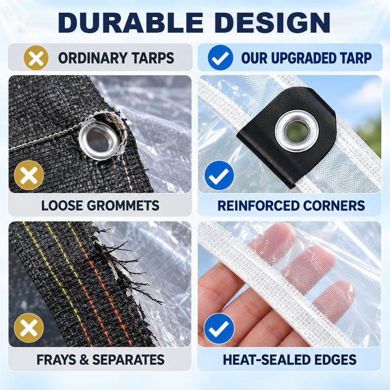🌧️☀️ Transparent, waterproof PE tarp with reinforced edges for outdoor use