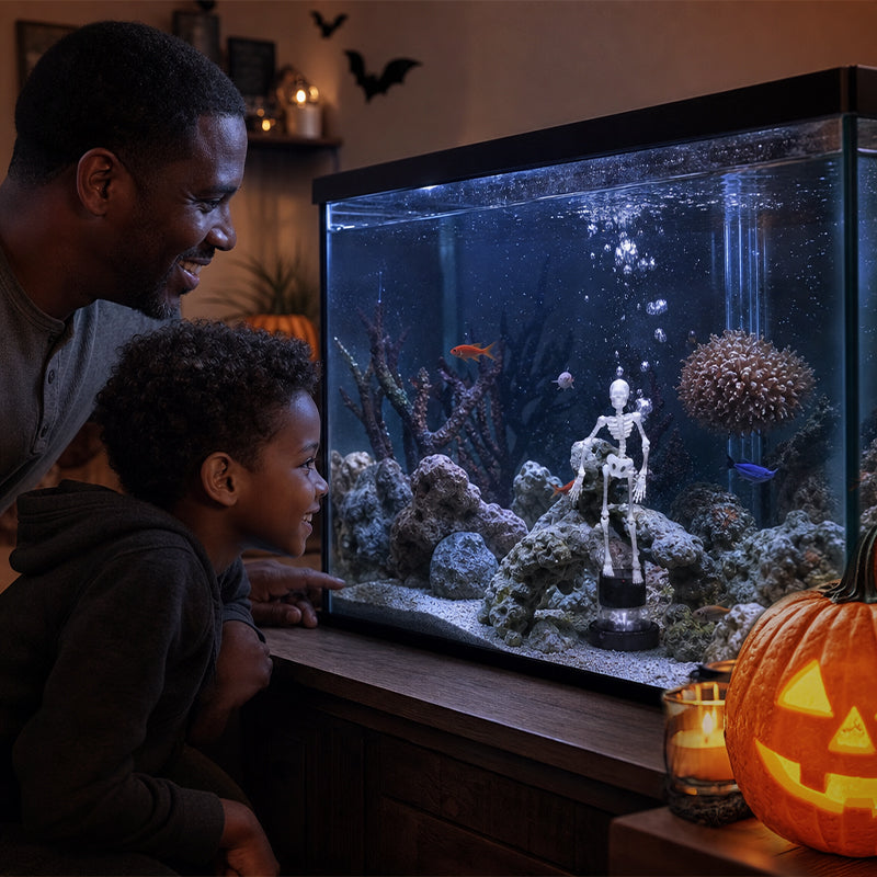 💀 Halloween Dynamic Skeleton Fish Tank Ornament: Air-Driven Aquarium Decor!🐠