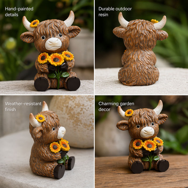Cute Highland Cow Garden Statue - Outdoor Animal Figurine for Home & Holiday Decor | Unique Gift
