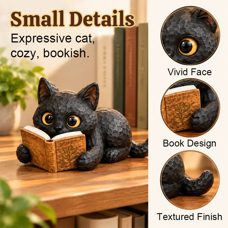 Reading Cat Figurine
