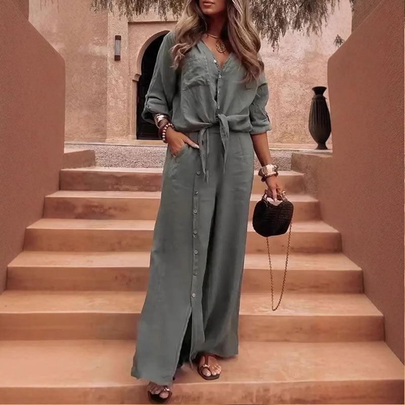 Elegant single-color 2-piece set for women