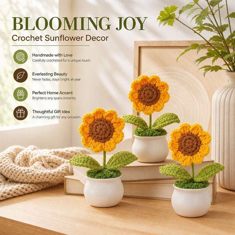 Yarn Sunflower Potted Decor – Simulated Flower Desk Ornament Gift