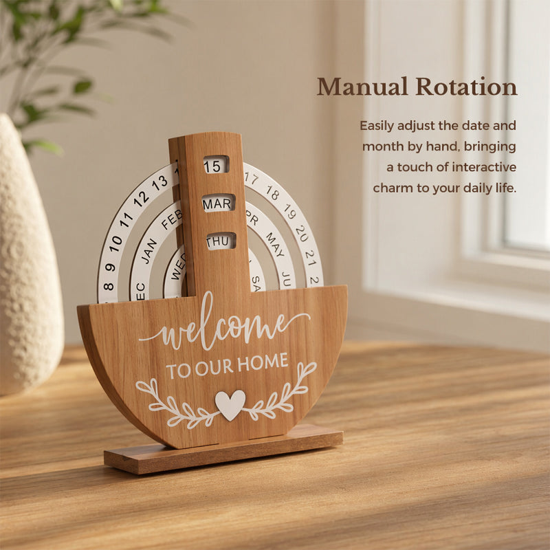 Chic Wooden Perpetual Desk Calendar - Manual Rotating Home & Office Decor