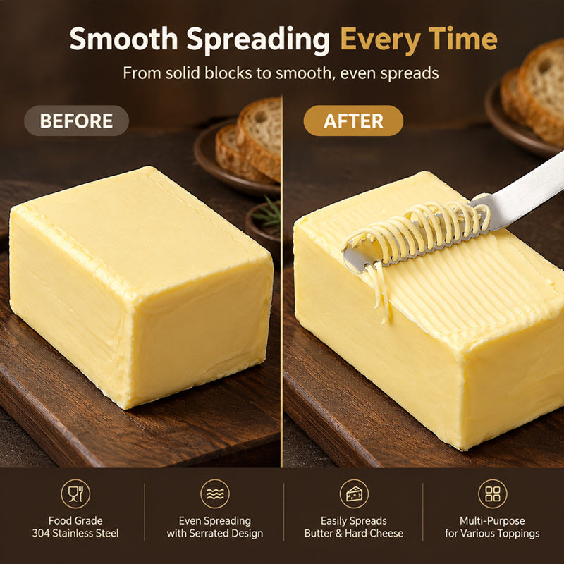 🧈🍽️Multi-Function Butter & Cheese Spreader — Curl Edge, Serrated Side & 3 Finishes