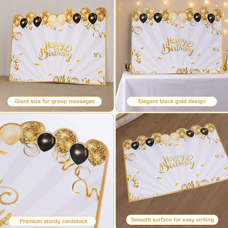 Happy Birthday Black Gold Giant Signature Guest Book & Message Card