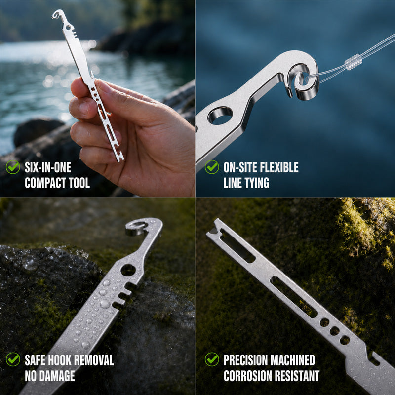 Multi-functional 6-in-1 Fishing Knotter & Hook Remover Tool