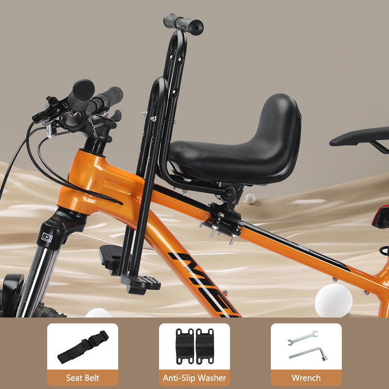 🚲Front Mounted Kids Bike Seat – Adjustable, Foldable, High-Carbon Steel Frame ✨