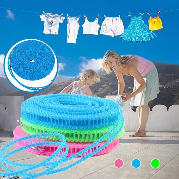 🔥Last Day 50% OFF - Adjustable Windproof Clothesline with Hooks - Portable Heavy Duty Travel Laundry Line for Outdoor, Backyard, Camping & Indoor Drying