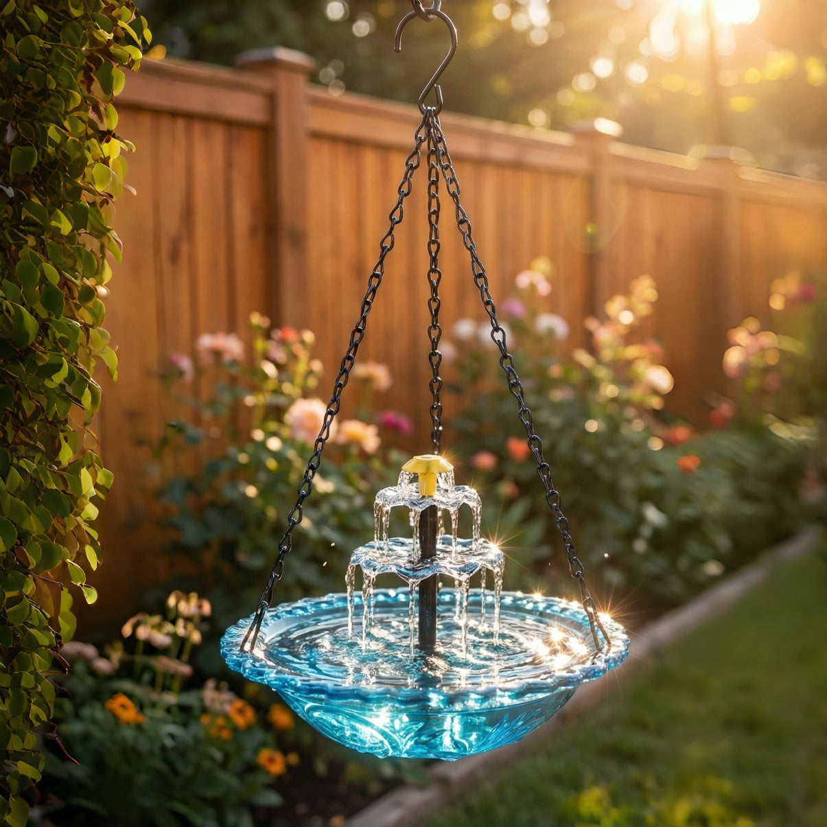 Solar Cascade Hanging Birdbath Fountain
