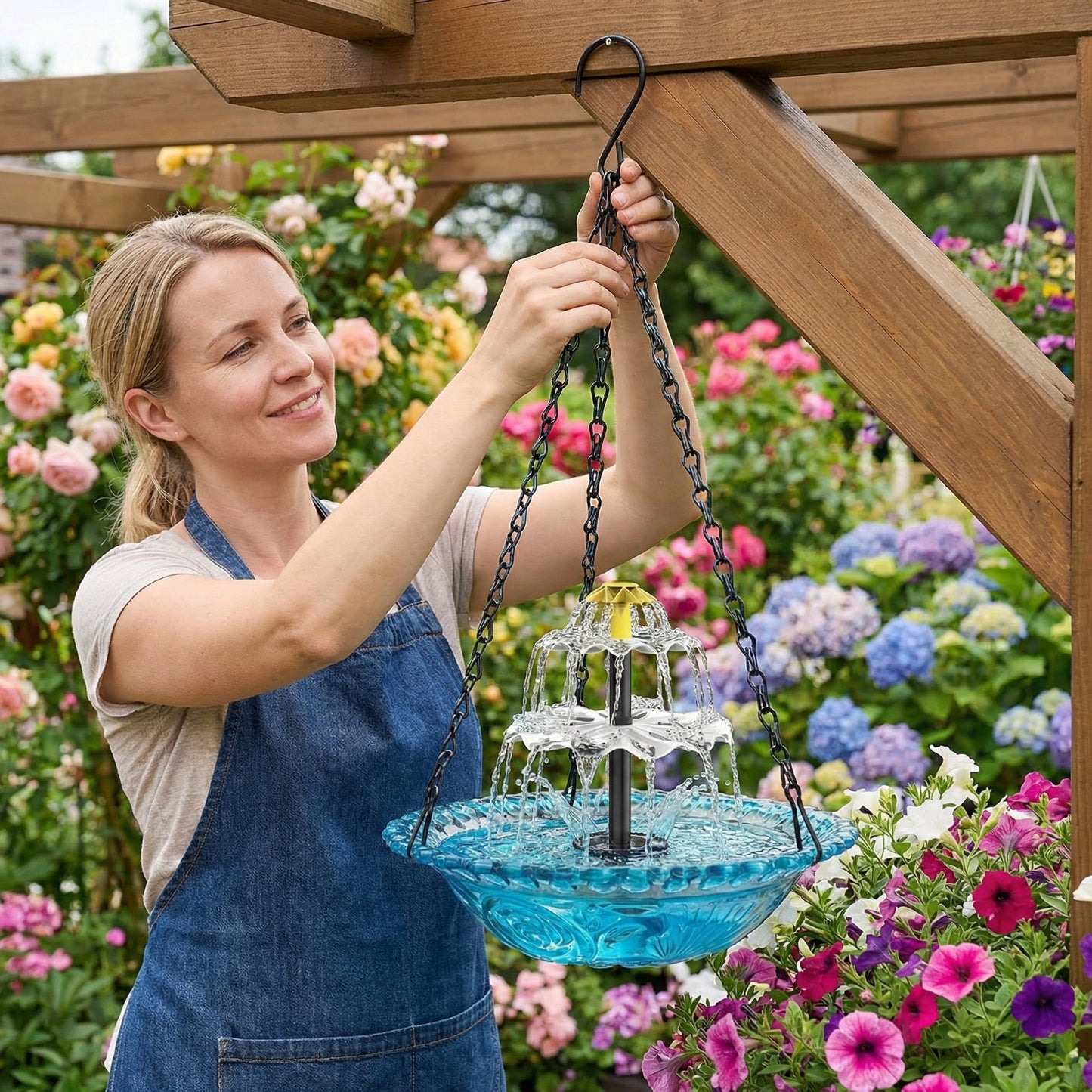 Solar Cascade Hanging Birdbath Fountain