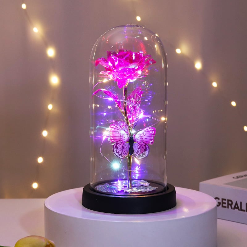 🔥Last day 49% discount – 🌹Eternal butterfly rose in glass dome with LED lighting✨