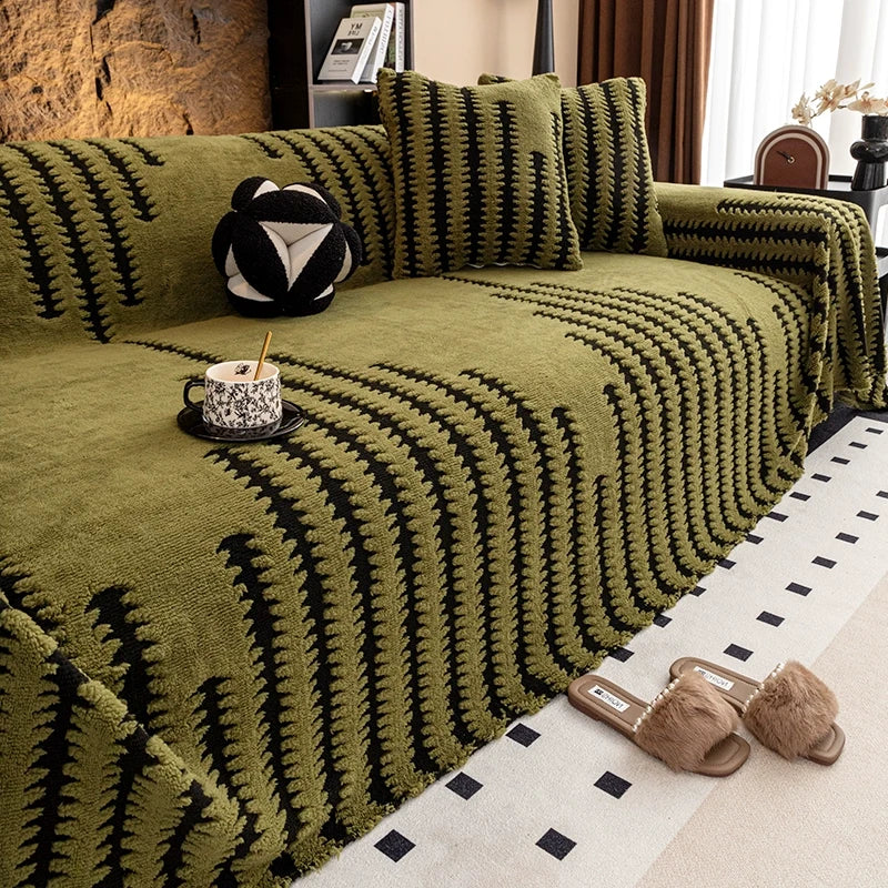 🛋️ ✨ Plush Sofa Throw - Extra Thick & Non-Slip Blanket with Elastic Edges 🍂❄️