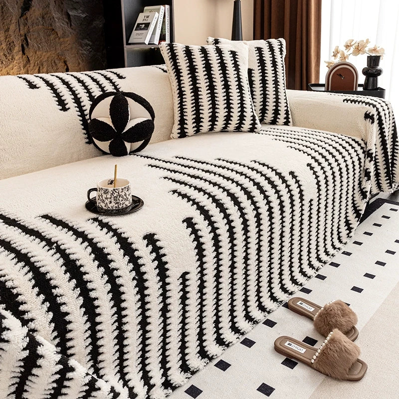 🛋️ ✨ Plush Sofa Throw - Extra Thick & Non-Slip Blanket with Elastic Edges 🍂❄️
