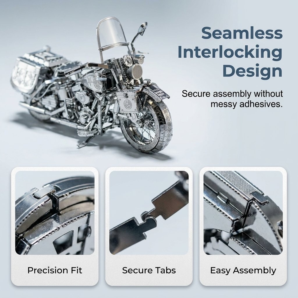 🔥SPECIAL OFFER🔥Silver 3D Metal Motorcycle Construction Puzzle
