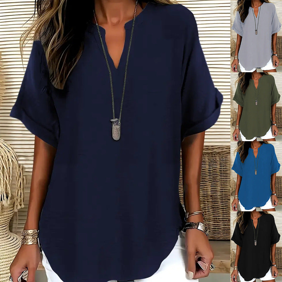 🌸 Spring Sale: 50% OFF 👕 Stylish, Loose-Fit Solid-Color Short-Sleeve Top