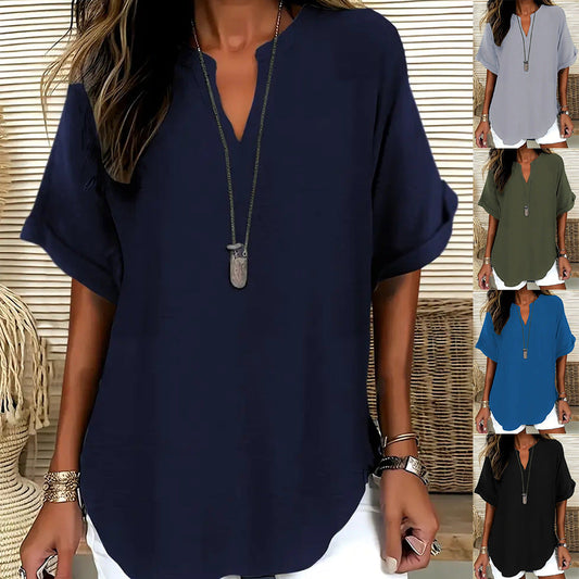 🌸 Spring Sale: 50% OFF 👕 Stylish, Loose-Fit Solid-Color Short-Sleeve Top