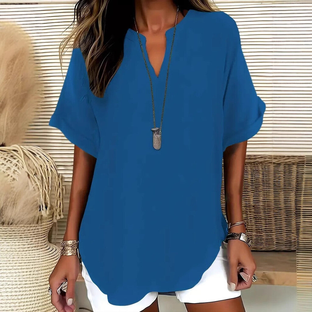 🌸 Spring Sale: 50% OFF 👕 Stylish, Loose-Fit Solid-Color Short-Sleeve Top