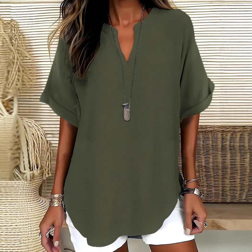🌸 Spring Sale: 50% OFF 👕 Stylish, Loose-Fit Solid-Color Short-Sleeve Top