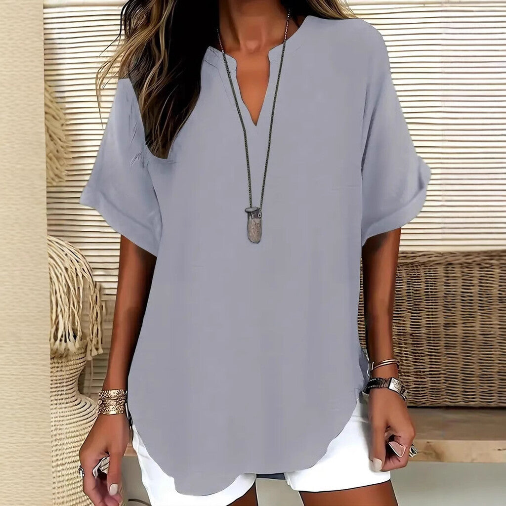 🌸 Spring Sale: 50% OFF 👕 Stylish, Loose-Fit Solid-Color Short-Sleeve Top