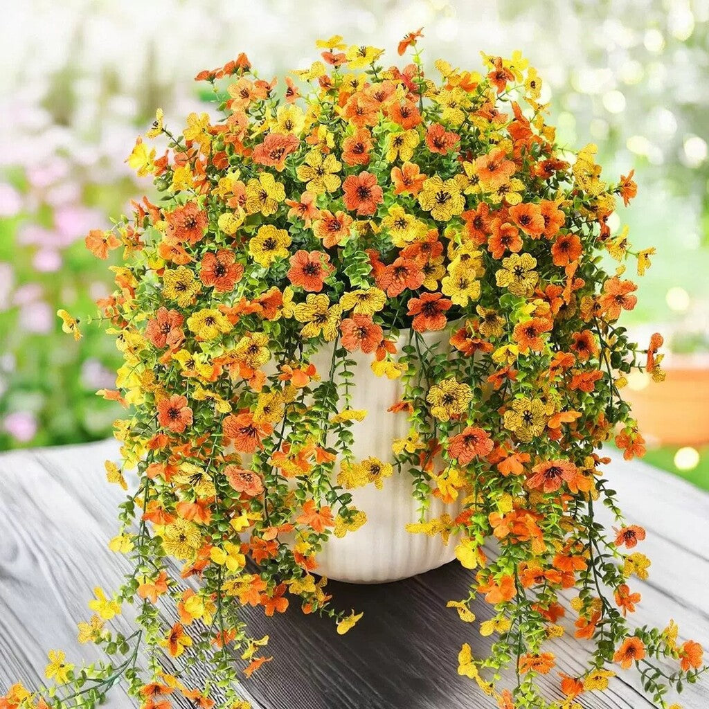 Outdoor cascading daisy and eucalyptus flowers – UV-resistant