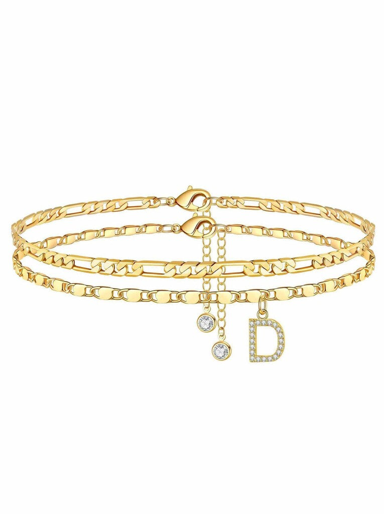 ✨ Layered Gold Ankle Bracelet for Women – Rhinestone, Adjustable, Beach Jewelry 🏖️