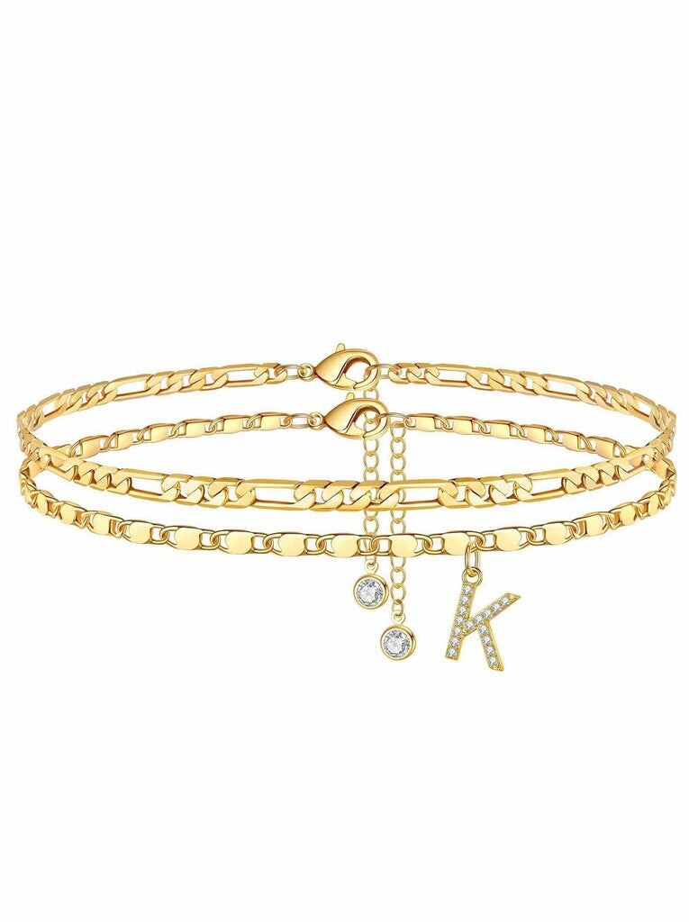 ✨ Layered Gold Ankle Bracelet for Women – Rhinestone, Adjustable, Beach Jewelry 🏖️