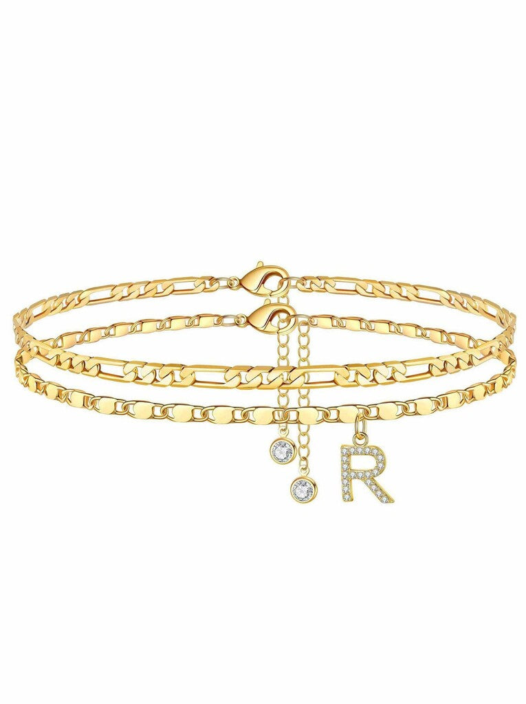 ✨ Layered Gold Ankle Bracelet for Women – Rhinestone, Adjustable, Beach Jewelry 🏖️