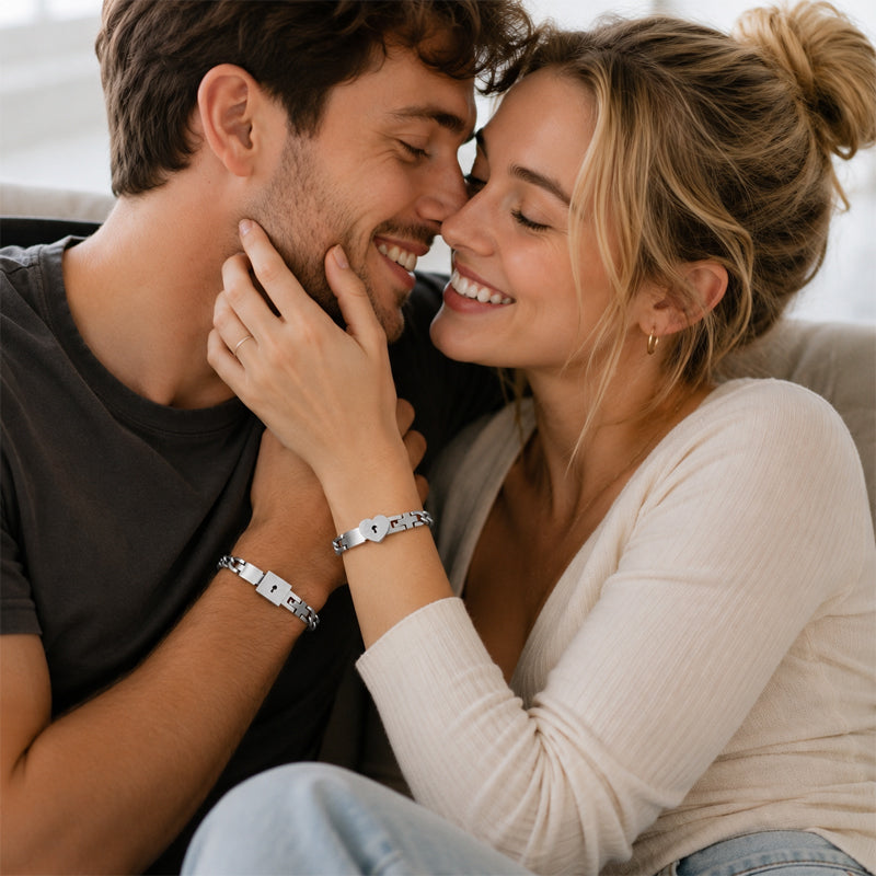 Matching bracelets with a heart-shaped lock