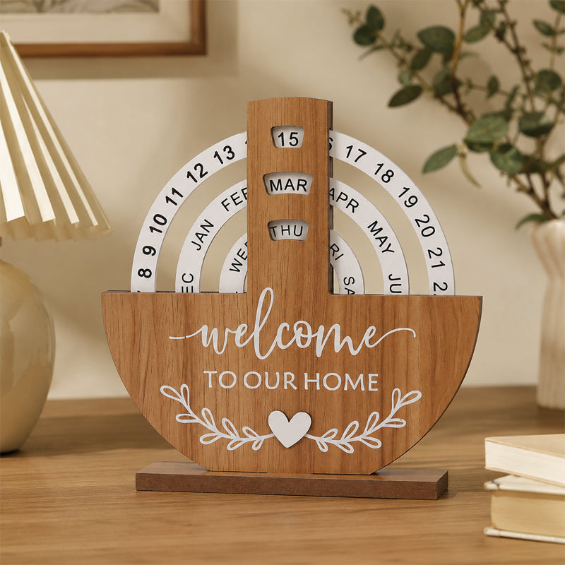 Chic Wooden Perpetual Desk Calendar - Manual Rotating Home & Office Decor