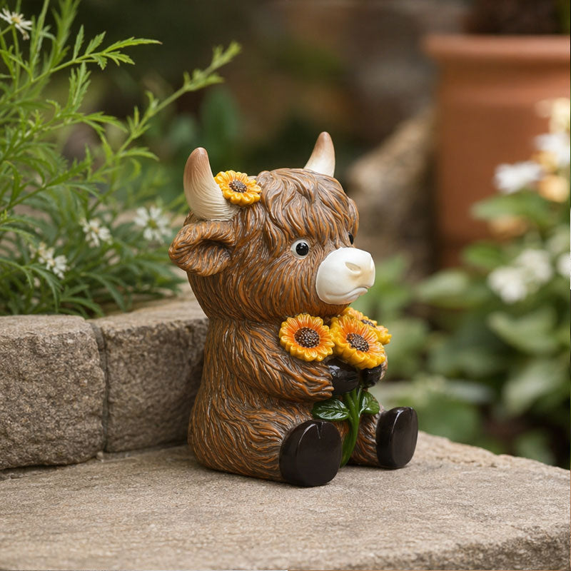 Cute Highland Cow Garden Statue - Outdoor Animal Figurine for Home & Holiday Decor | Unique Gift