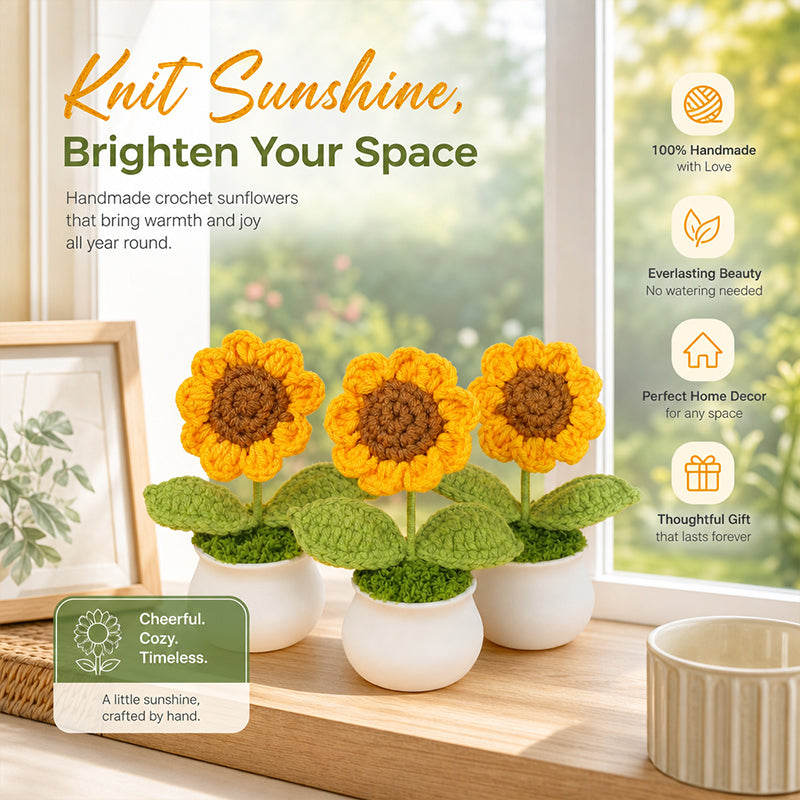 Yarn Sunflower Potted Decor – Simulated Flower Desk Ornament Gift