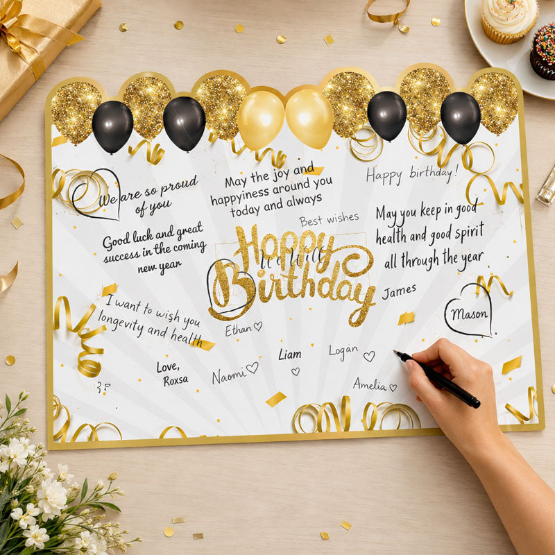 Happy Birthday Black Gold Giant Signature Guest Book & Message Card